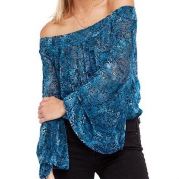 Free People Tops - Free People Aqua Burnout Bell Sleeves Top